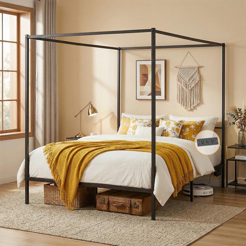 Canopy Bed Frame Metal Queen - إطار سرير معدني بحجم كوين مع