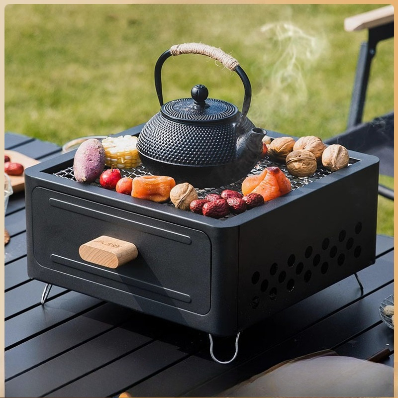 Outdoor Furniture - شواية فحم محمولة مربعة الشكل للاستخدام