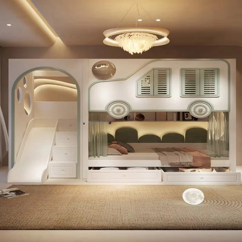 Bunk Bed With Stairs And Slide - سرير بطابقين فاخر للأطفال بتصميم جديد،