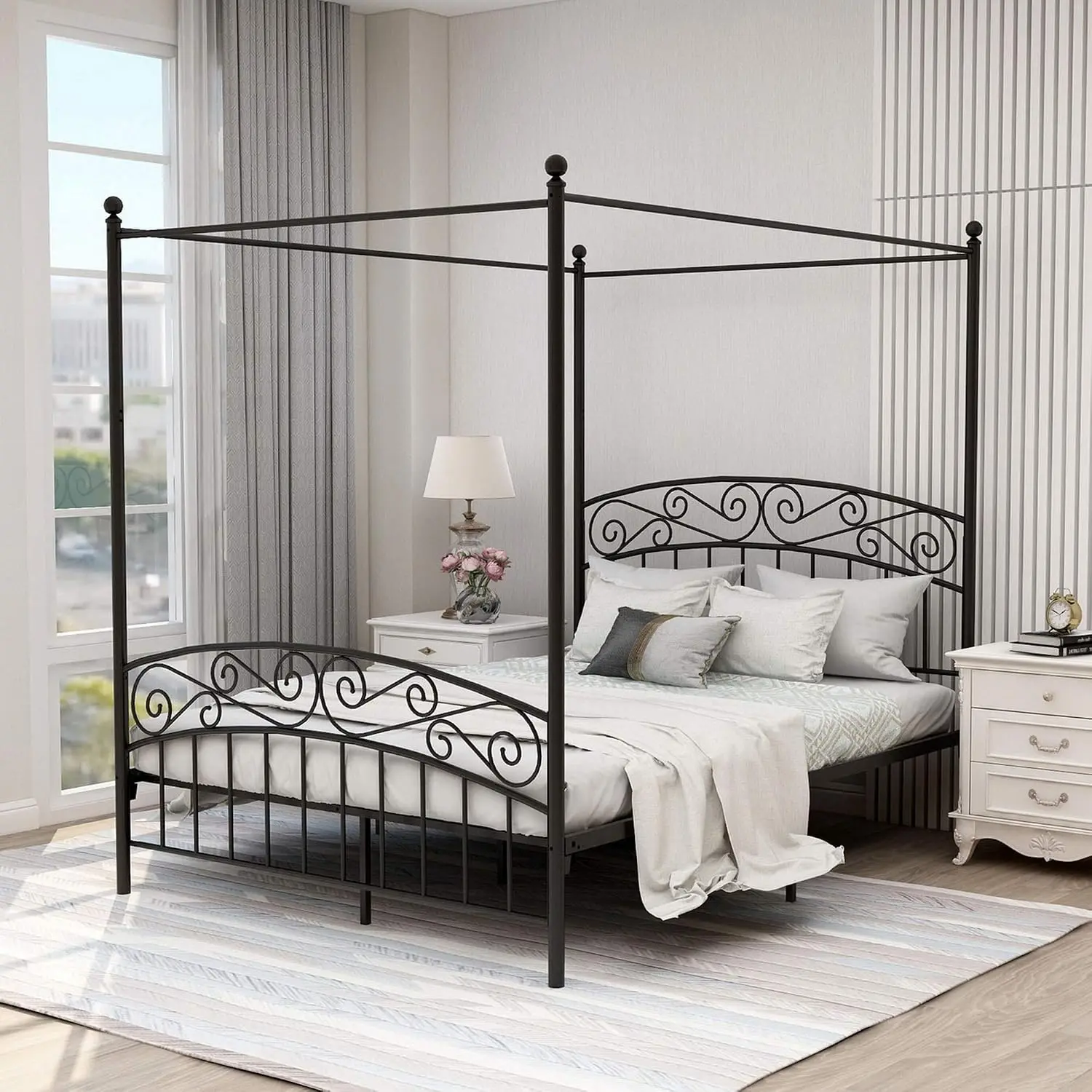 Canopy Bed Frame Metal Queen - إطار سرير مزود بمظلة بحجم كوين،