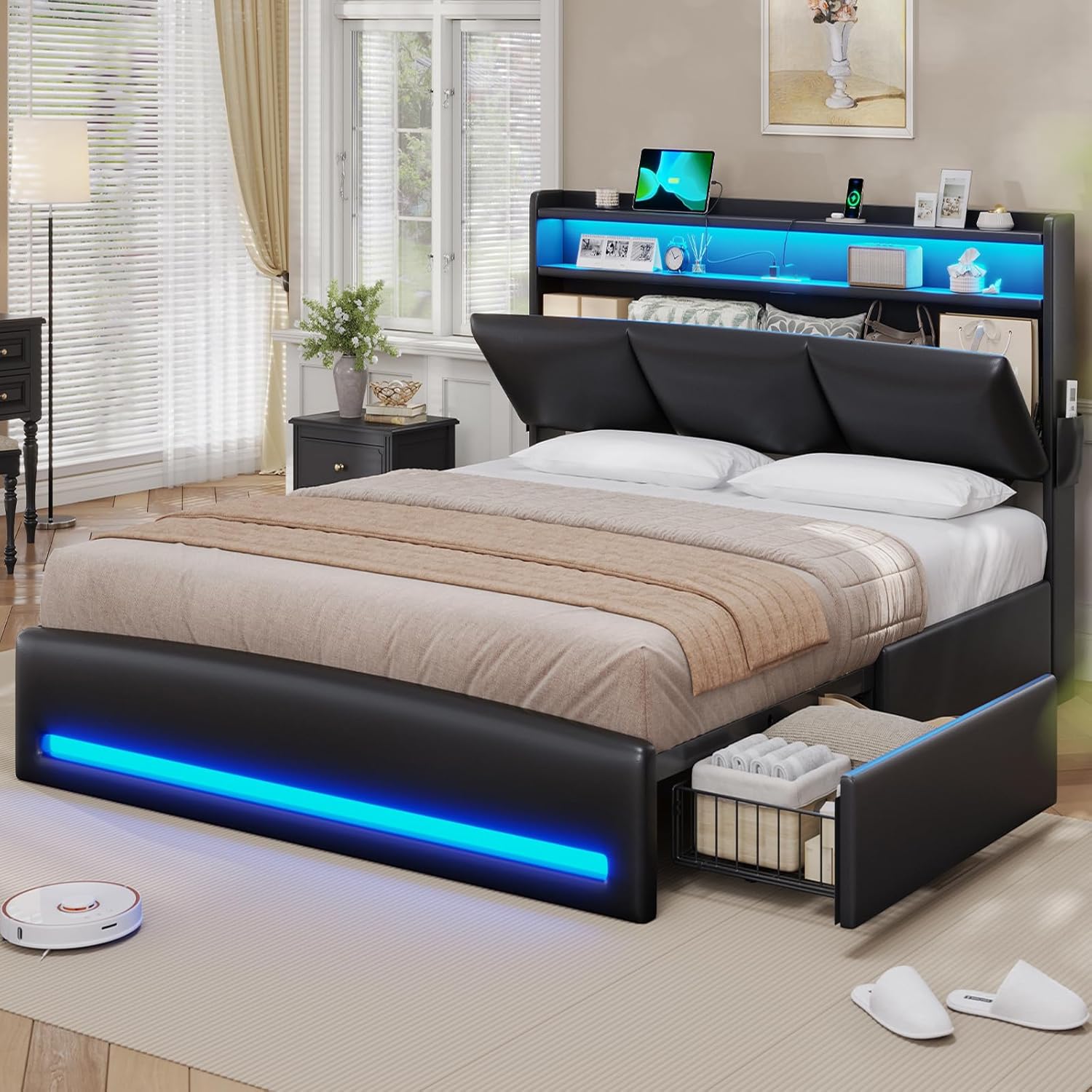 Canopy Bed Frame Metal Queen - إطار سرير كوين مع لوح رأس