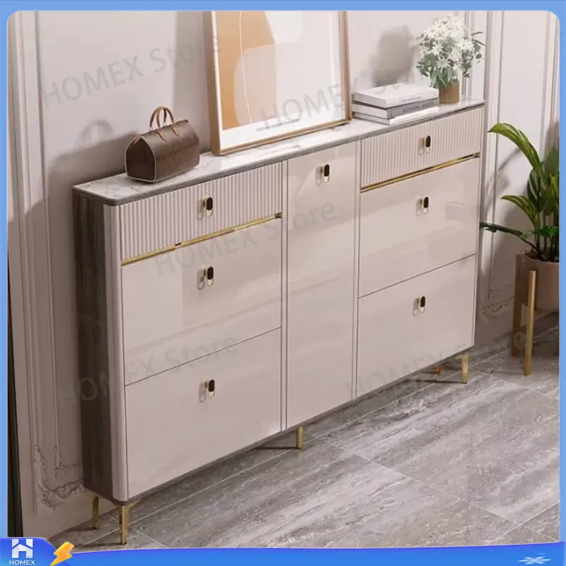 Shoe Rack Cabinet Narrow Entryway - خزانة أحذية مقاومة للماء مع مقعد،