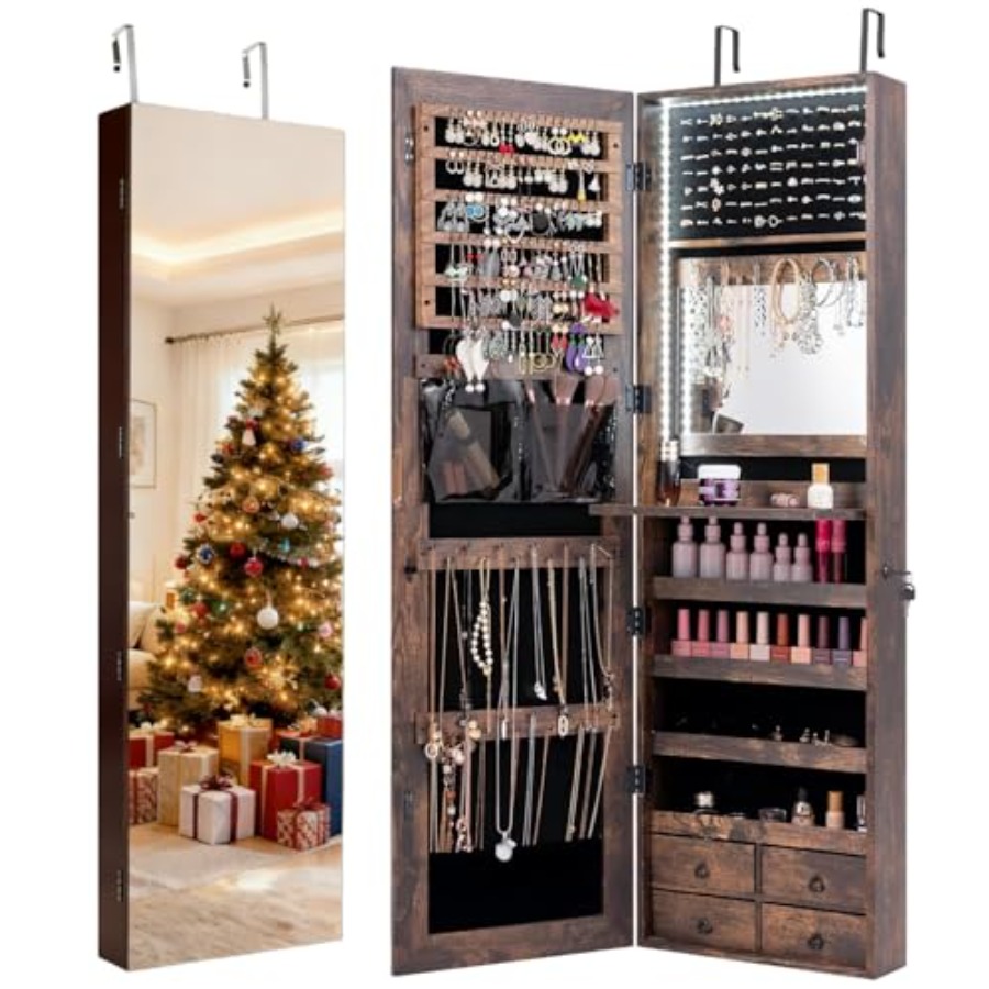 Full Length Mirror Jewelry Armoire - خزانة مجوهرات مزودة بـ 47 مصباح