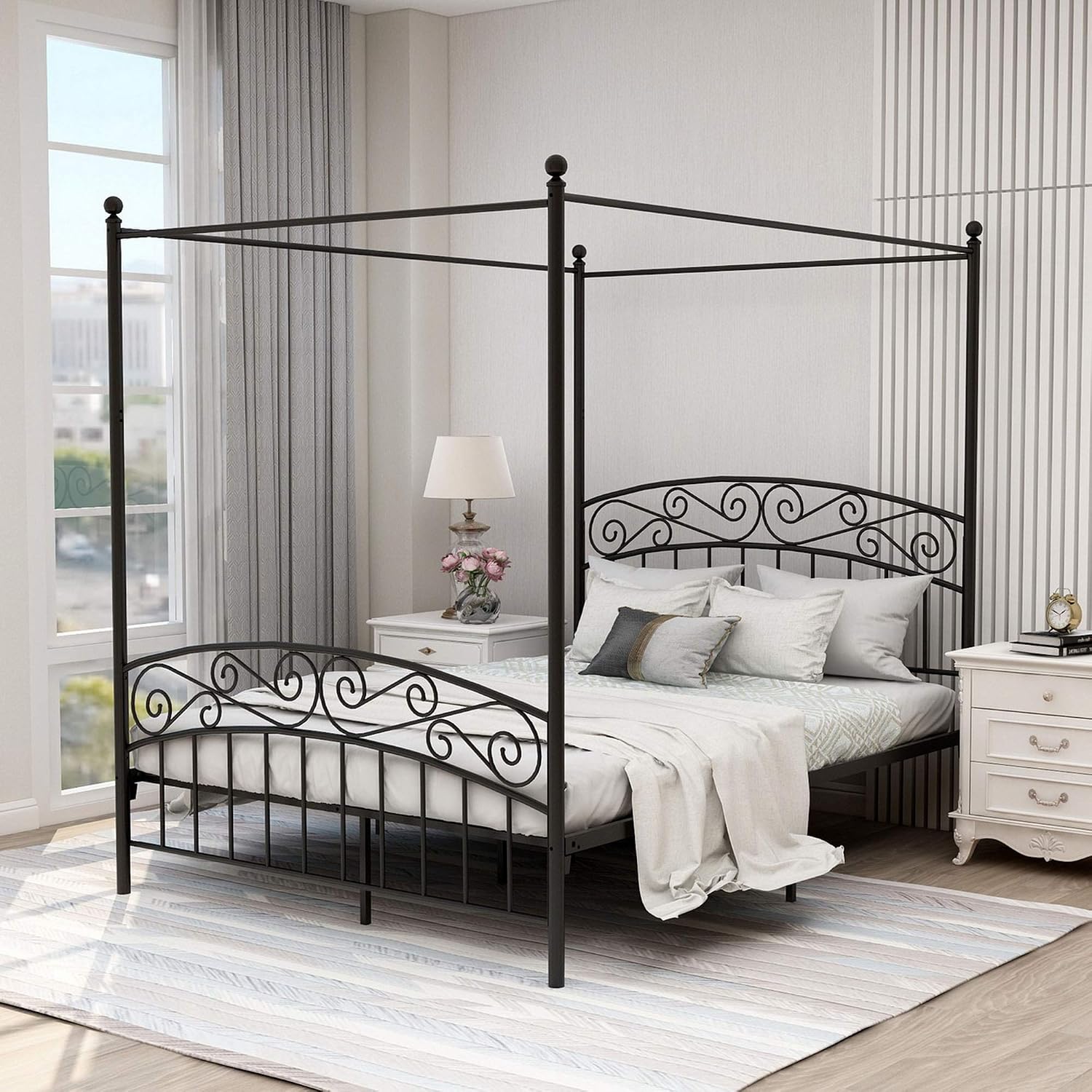إطار سرير معدني بحجم كوين مع م - مراجعة Canopy Bed Frame Metal Queen وسعره