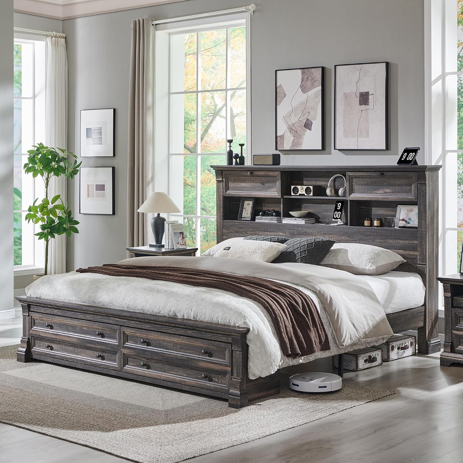 إطار سرير بحجم كينج مع لوح رأس - مراجعة King Size Bed Frame With Storage Drawers وسعره