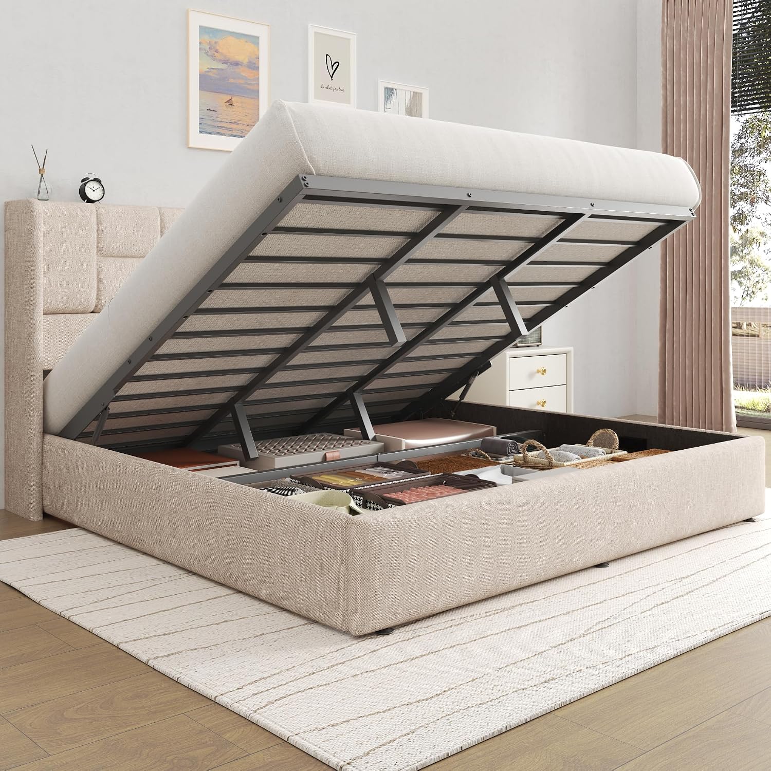 إطار سرير كينج مع رفع هيدروليك - مراجعة Gas Lift Storage Bed Hydraulic وسعره