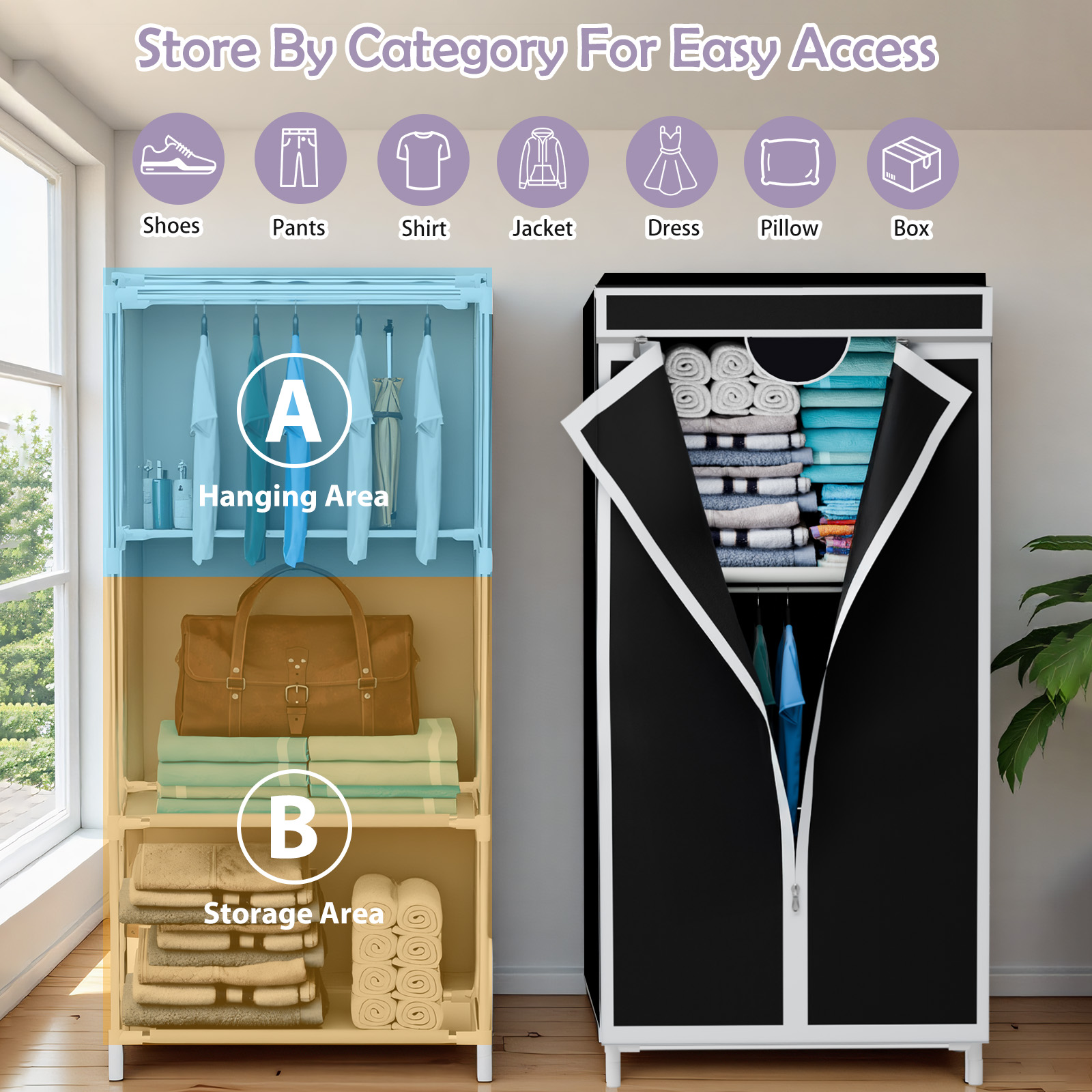 خزانة ملابس قماشية محمولة مع ر - مراجعة Wardrobe Closet Portable Fabric Cover وسعره
