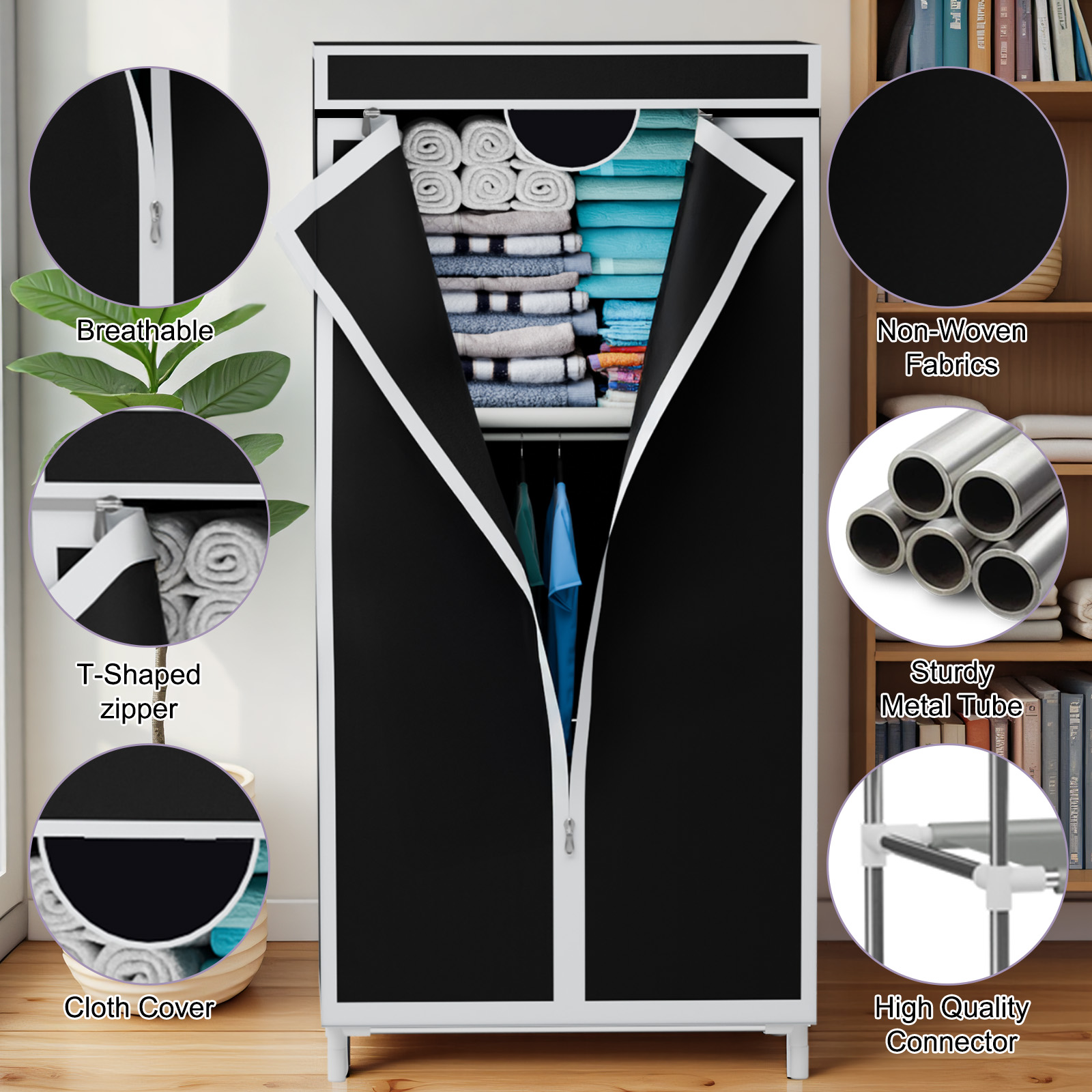 خزانة ملابس قماشية محمولة مع ر - مراجعة Wardrobe Closet Portable Fabric Cover وسعره