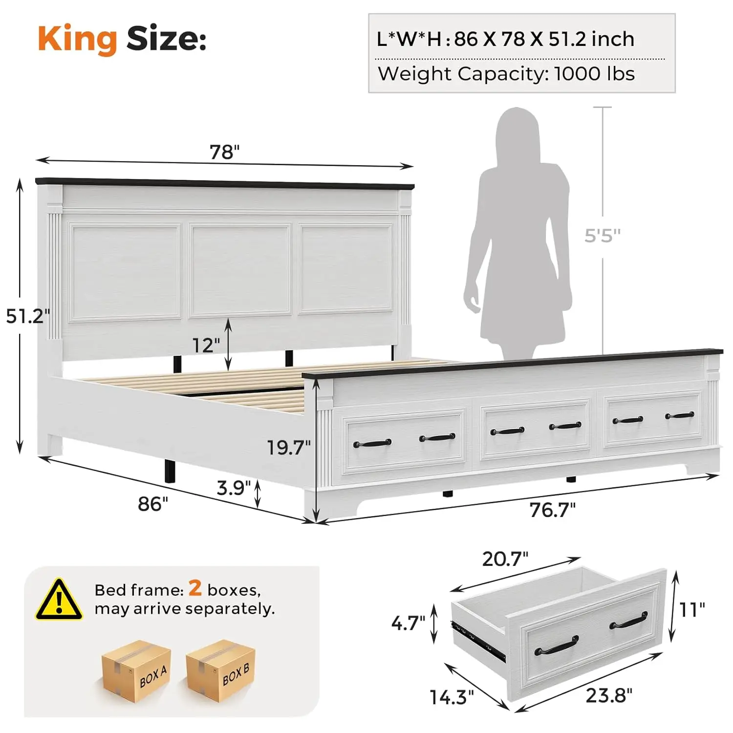 إطار سرير كبير الحجم بتصميم ري - مراجعة King Size Bed Frame With Storage Drawers وسعره