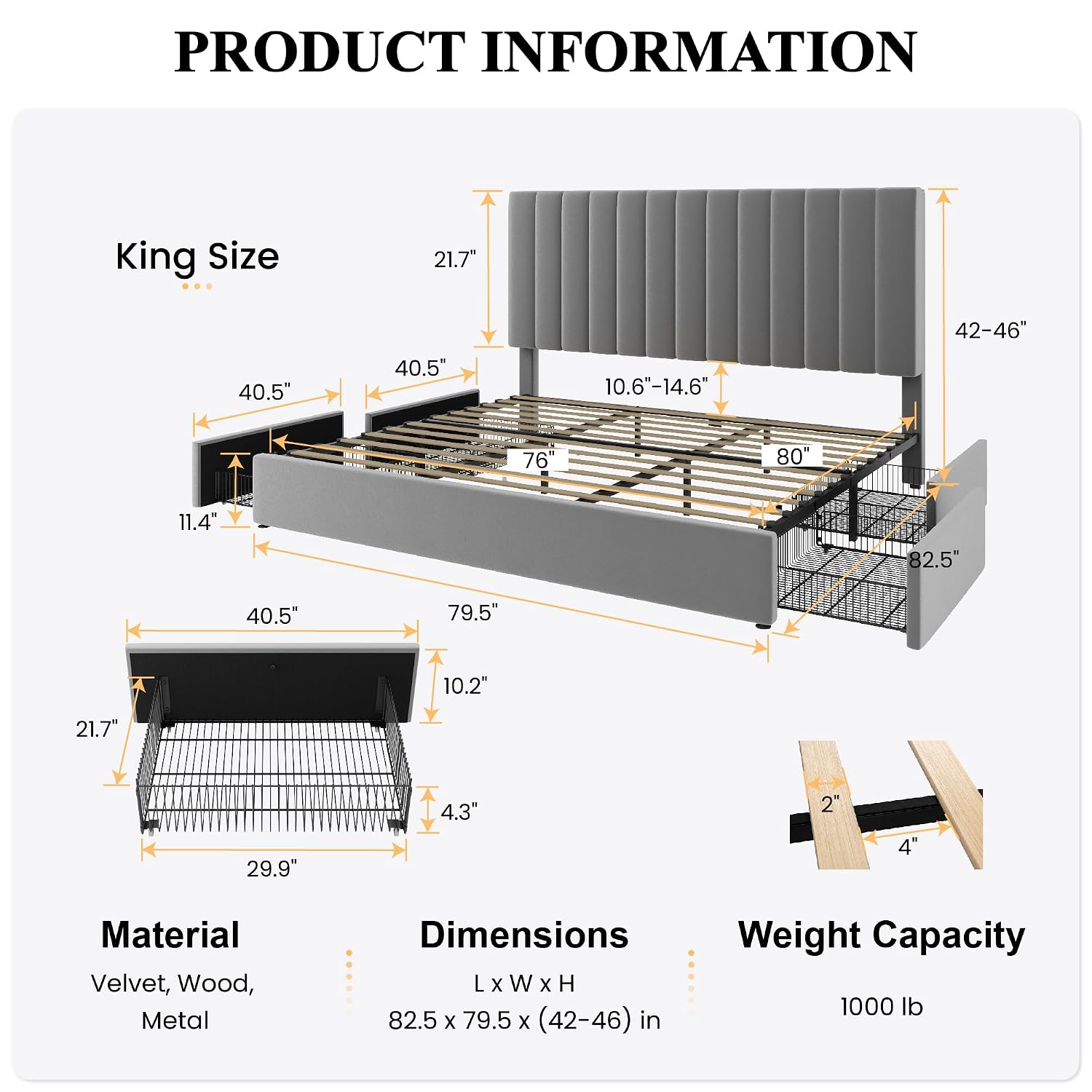 إطار سرير بحجم كينج مع 4 أدراج - مراجعة King Size Bed Frame With Storage Drawers وسعره