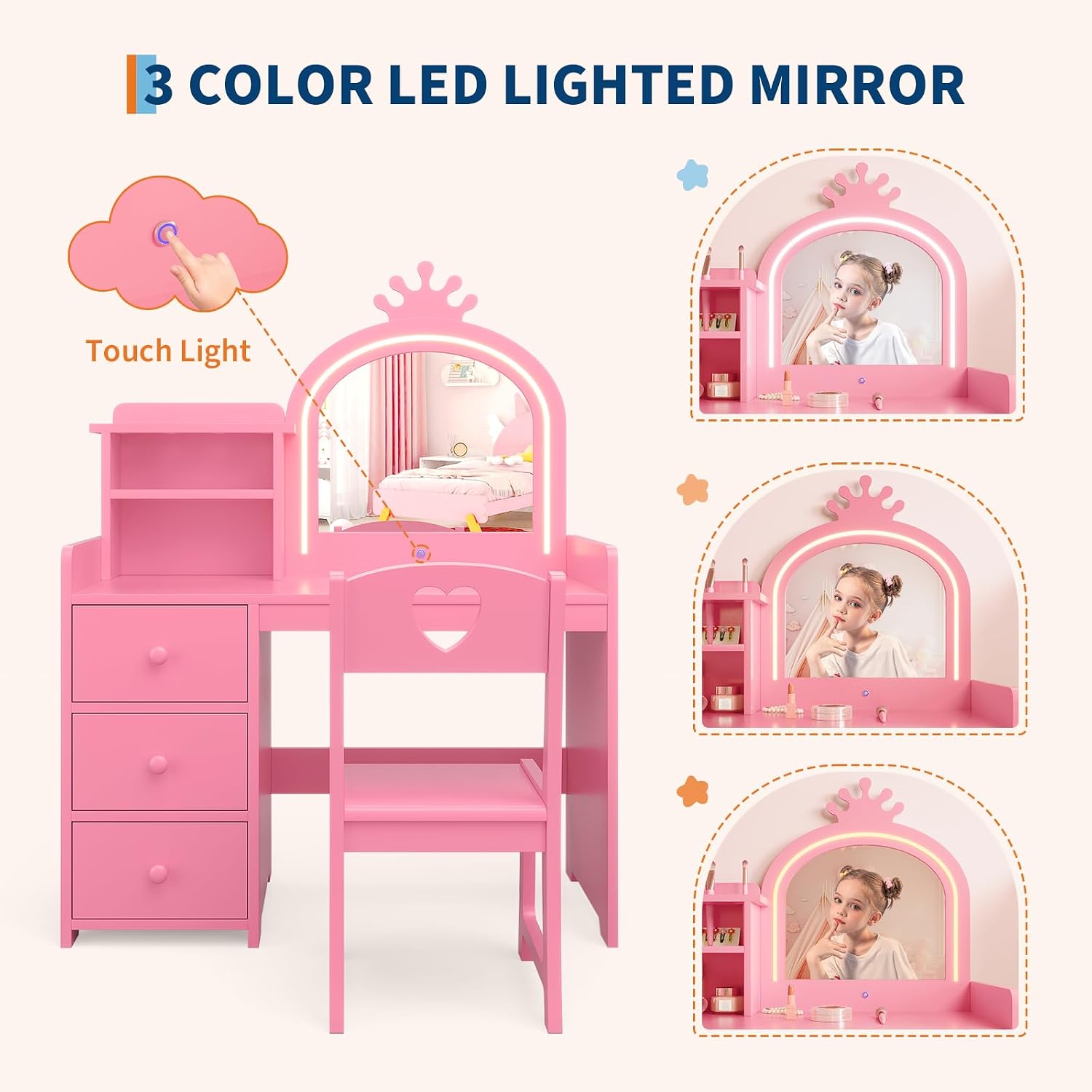 طاولة تزيين للأطفال مع مرآة مض - مراجعة Dressing Table Vanity With Lighted Mirror وسعره