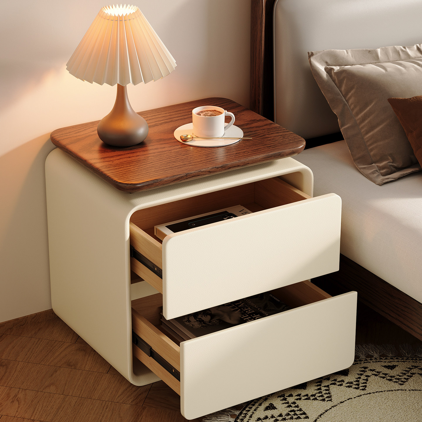طاولة جانبية عصرية بسيطة بتصمي - مراجعة Solid Wood Nightstand 2 Drawers وسعره