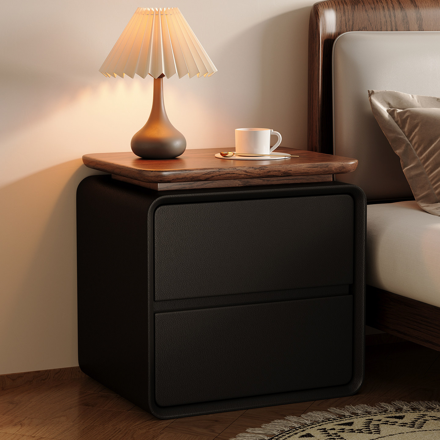 طاولة جانبية عصرية بسيطة بتصمي - مراجعة Solid Wood Nightstand 2 Drawers وسعره