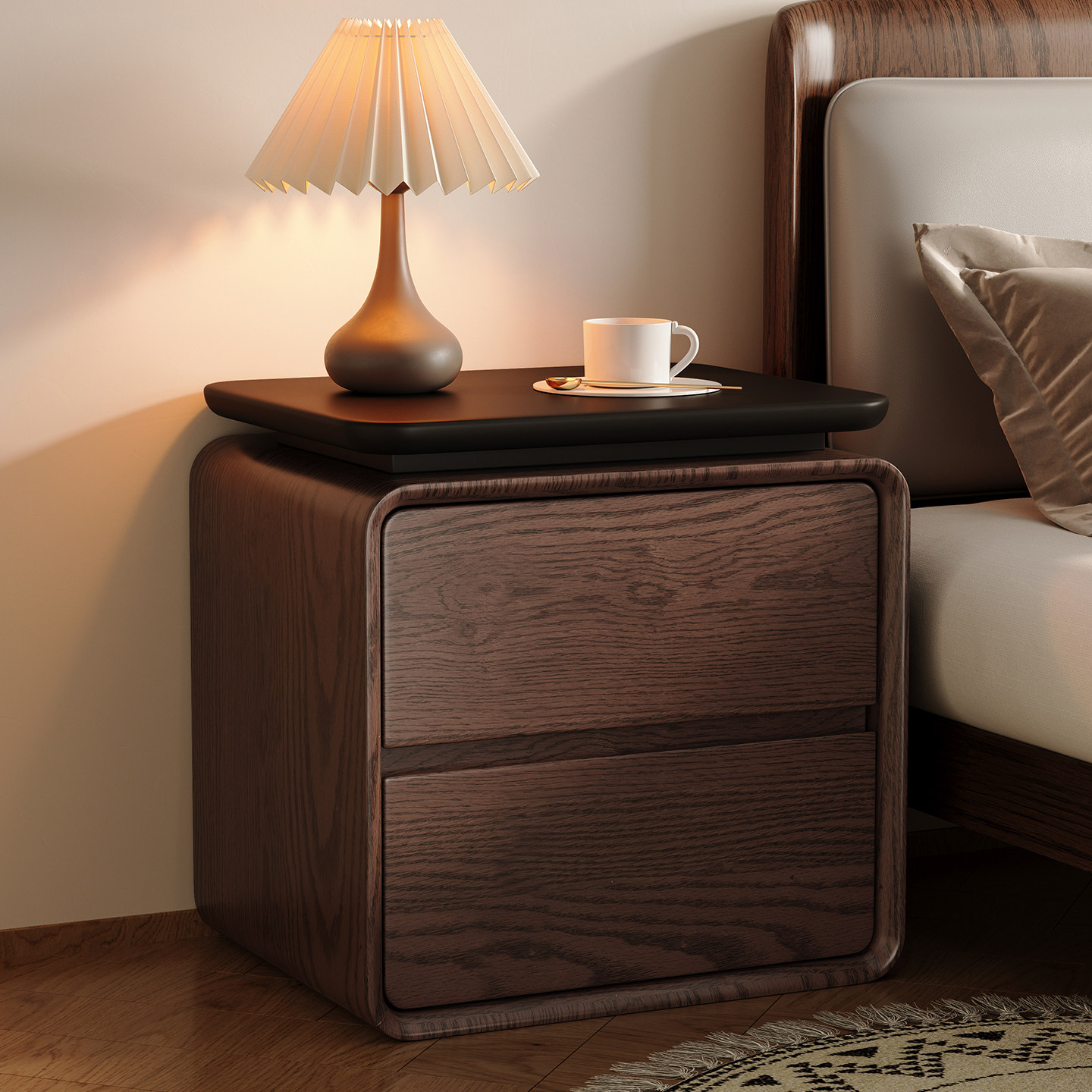 طاولة جانبية عصرية بسيطة بتصمي - مراجعة Solid Wood Nightstand 2 Drawers وسعره