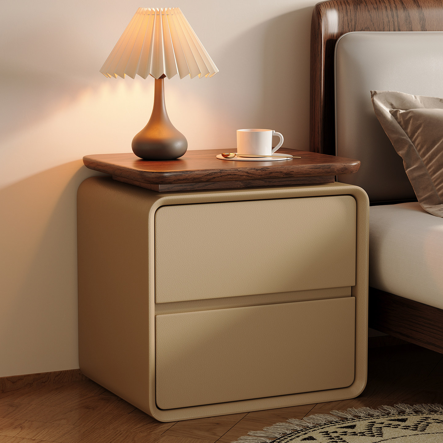 طاولة جانبية عصرية بسيطة بتصمي - مراجعة Solid Wood Nightstand 2 Drawers وسعره