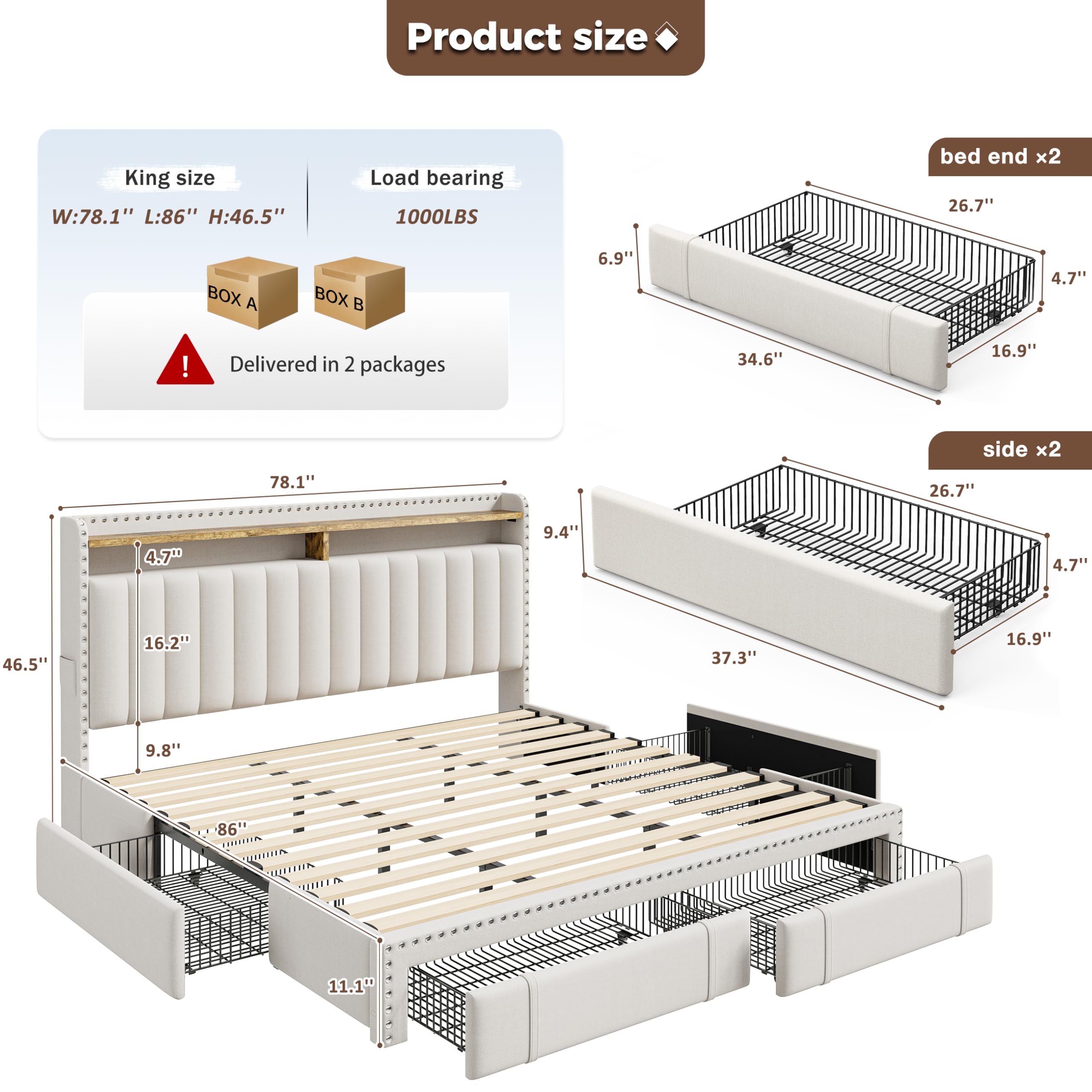 إطار سرير بحجم كينج مع 4 أدراج - مراجعة King Size Bed Frame With Storage Drawers وسعره