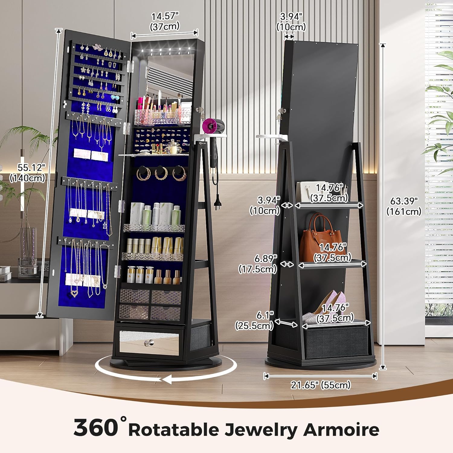خزانة تخزين المجوهرات مع مرآة  - مراجعة Full Length Mirror Jewelry Armoire وسعره