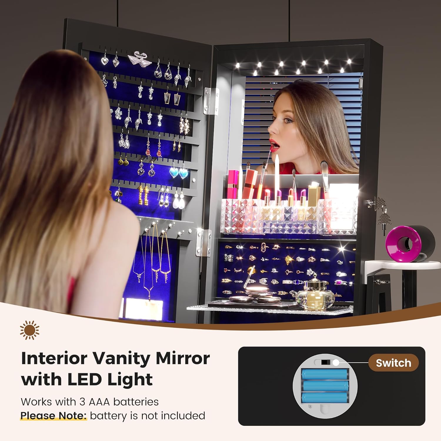 خزانة تخزين المجوهرات مع مرآة  - مراجعة Full Length Mirror Jewelry Armoire وسعره