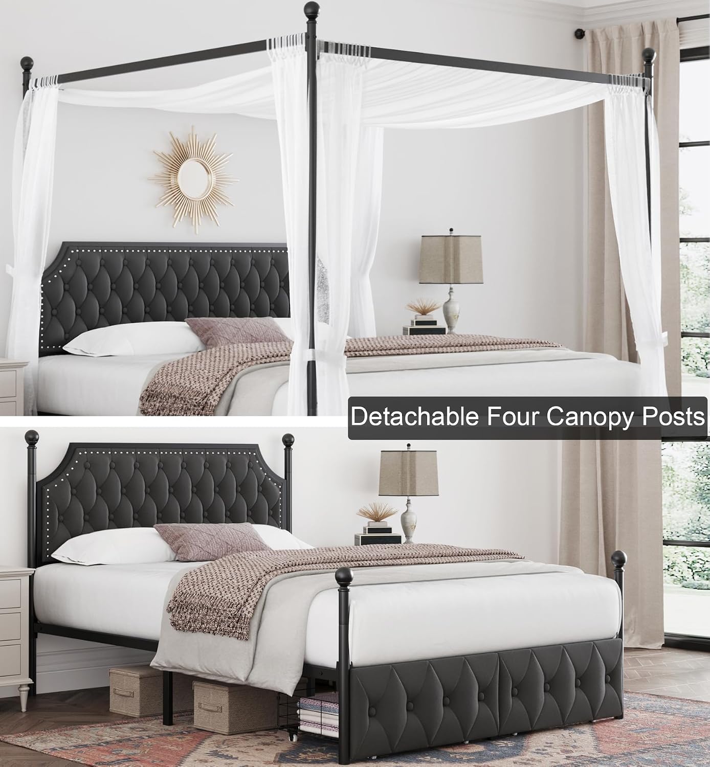 إطار سرير كوين مع أدراج تخزين  - مراجعة Canopy Bed Frame Metal Queen وسعره