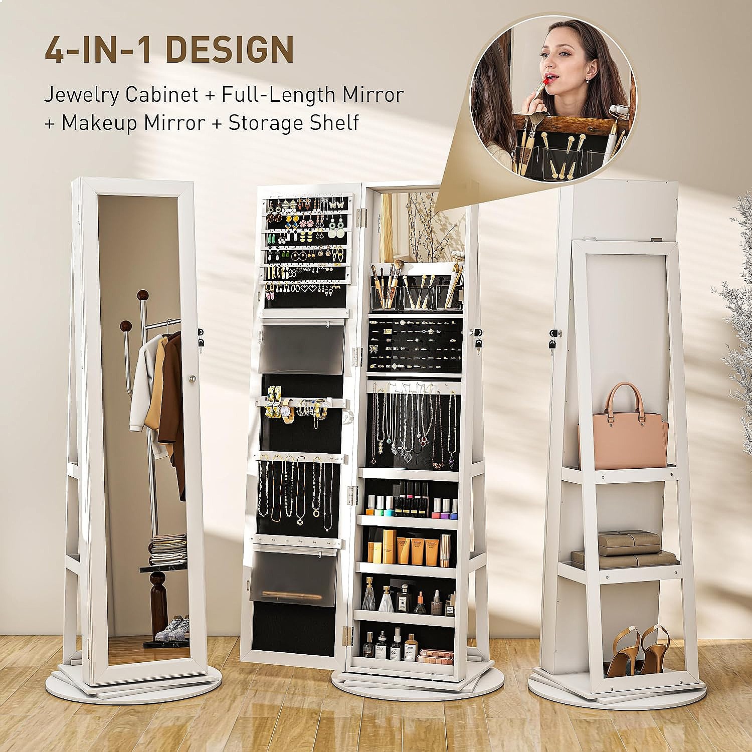 هومكوم 360 °   منظم مجوهرات دو - مراجعة Full Length Mirror Jewelry Armoire وسعره