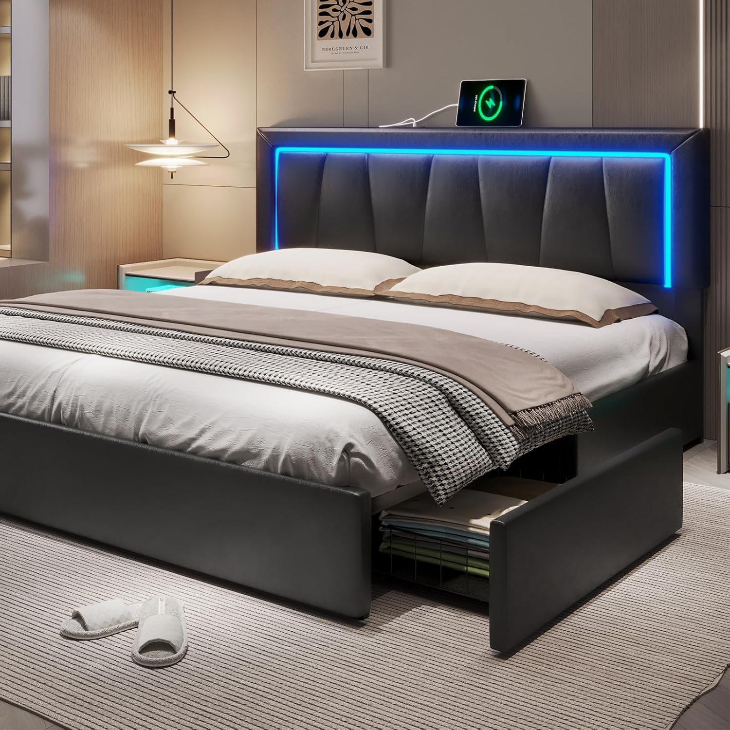 إطار سرير كاليفورنيا كينج مع 4 - مراجعة King Size Bed Frame With Storage Drawers وسعره