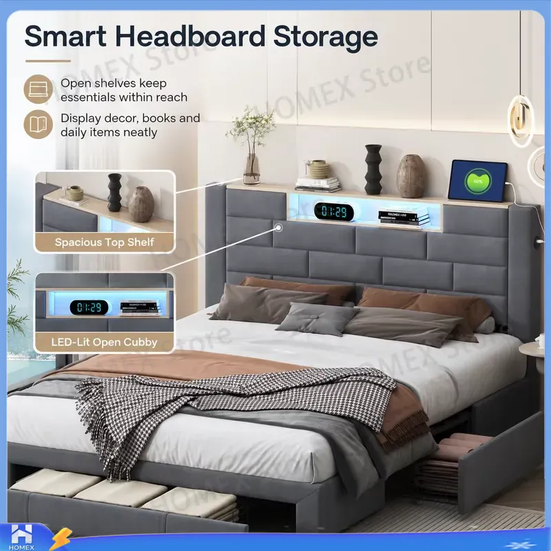 إطار سرير مزدوج بطول 5 أقدام م - مراجعة Gas Lift Storage Bed Hydraulic وسعره