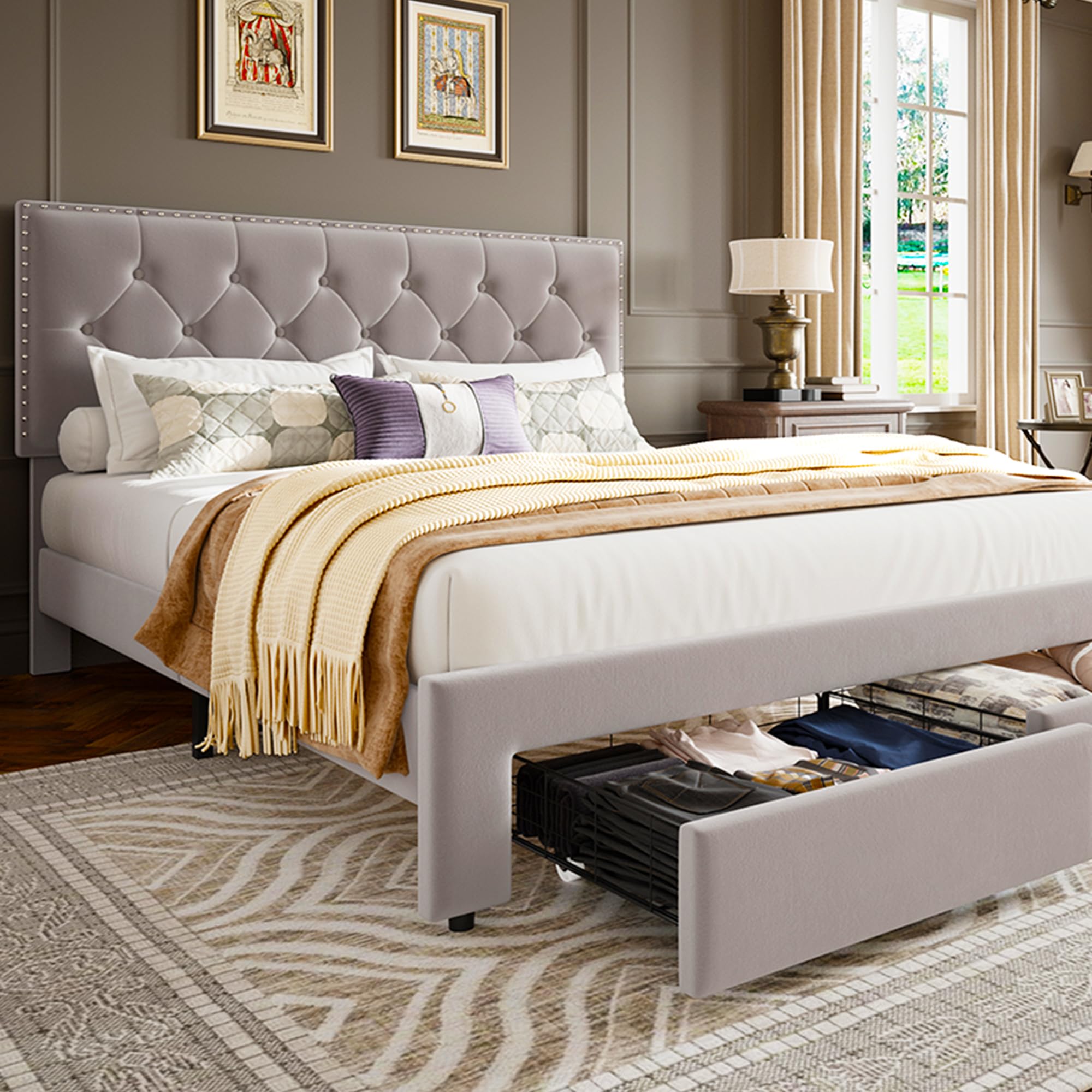 إطار سرير بحجم كينج مع درجين ل - مراجعة King Size Bed Frame With Storage Drawers وسعره
