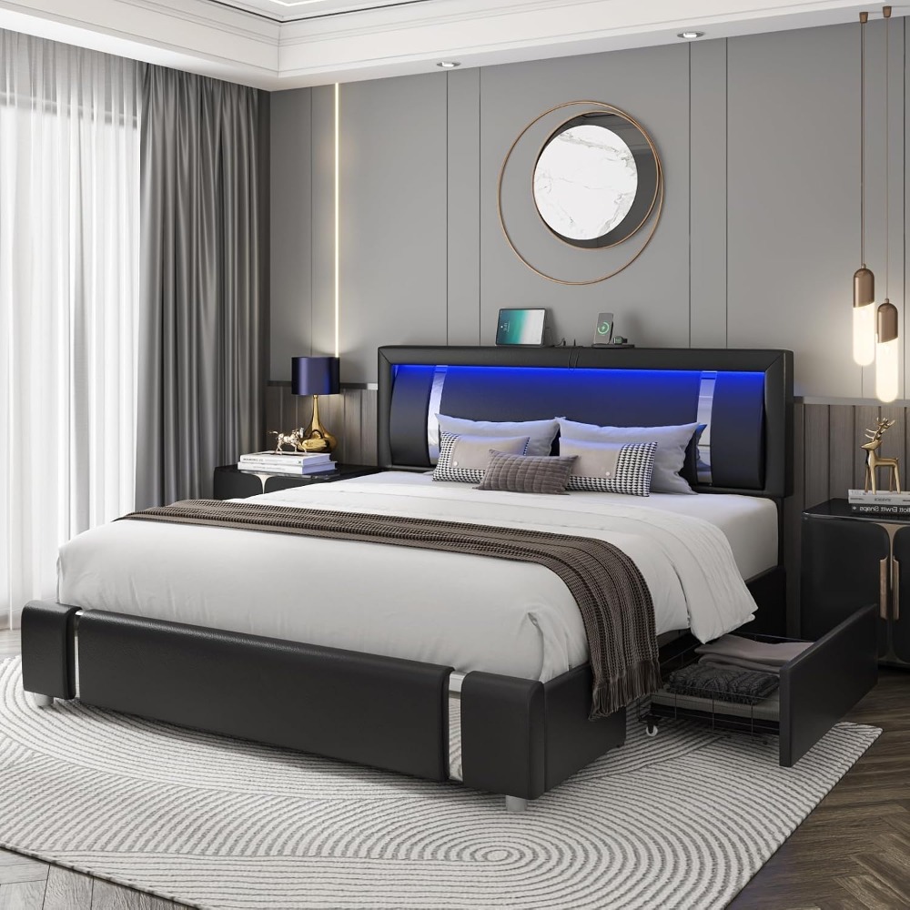 إطار سرير بحجم كوين مبطن بجلد  - مراجعة Canopy Bed Frame Metal Queen وسعره